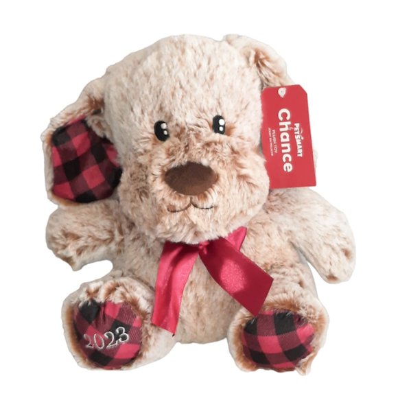 2023 Petsmart Chance The Dog Squeaker Brown & Red Plaid Pet Plush Toy 10… - Picture 1 of 6